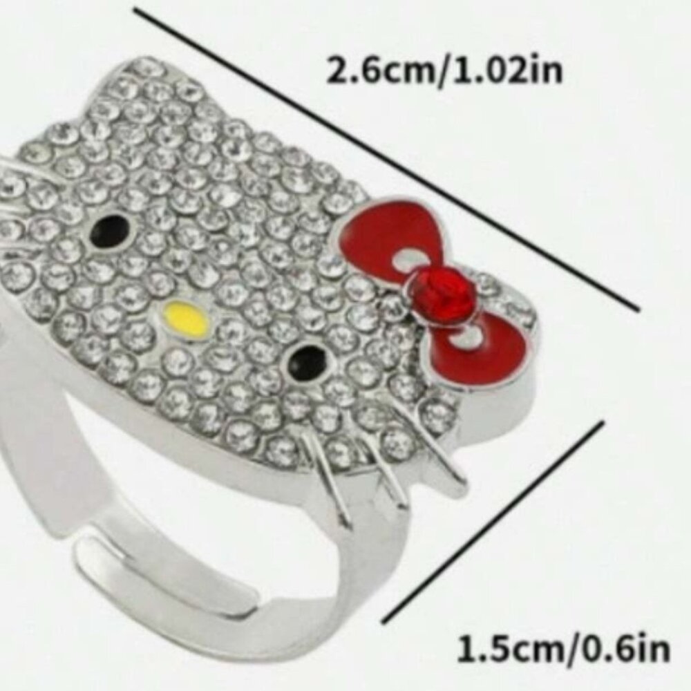 Hello Kitty Bow Adjustable Ring with Sparkling Rhinestones. - Picture 3 of 3
